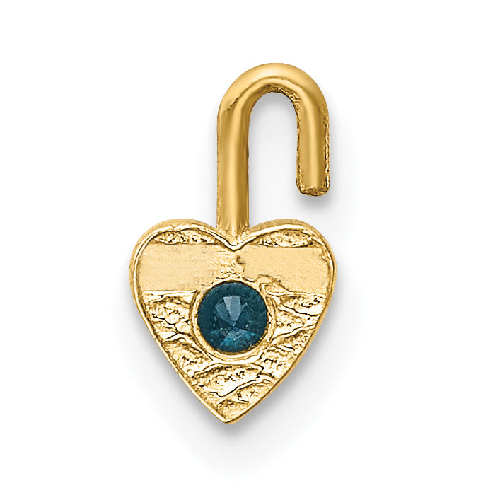 10K Yellow Gold 10Ky December Synthetic Birthstone Heart Charm