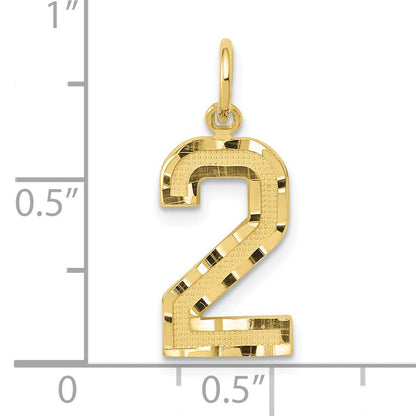 10K Yellow Gold 10Ky Casted Medium Diamond-Cut Number 2 Charm