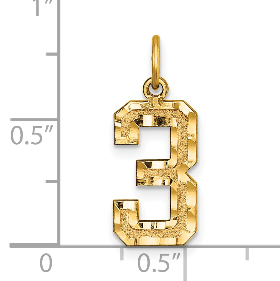 10K Yellow Gold 10Ky Casted Medium Diamond-Cut Number 3 Charm
