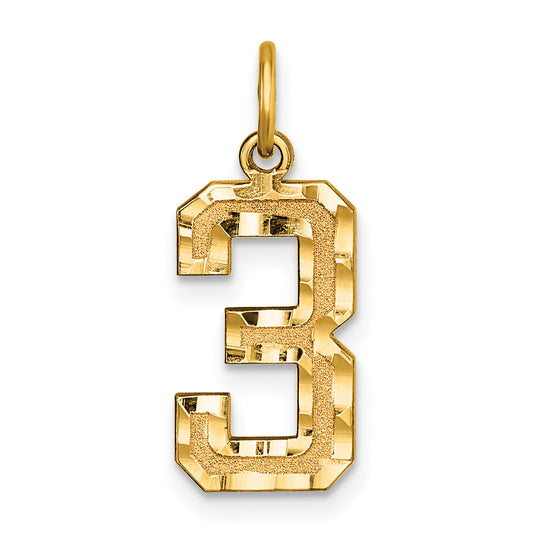 10K Yellow Gold 10Ky Casted Medium Diamond-Cut Number 3 Charm