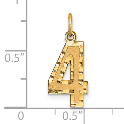 10K Yellow Gold 10Ky Casted Medium Diamond-Cut Number 4 Charm