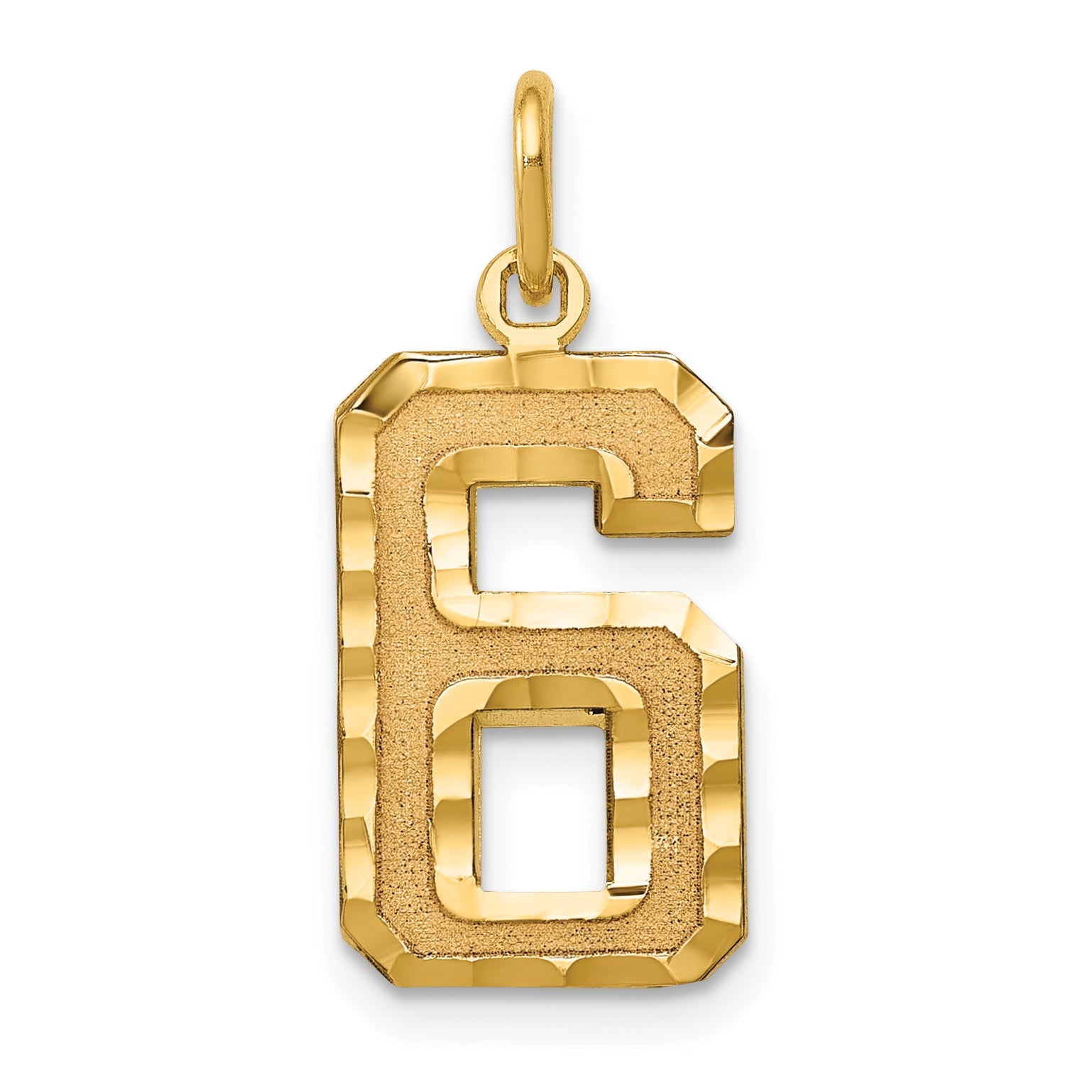 10K Yellow Gold 10Ky Casted Medium Diamond-Cut Number 6 Charm