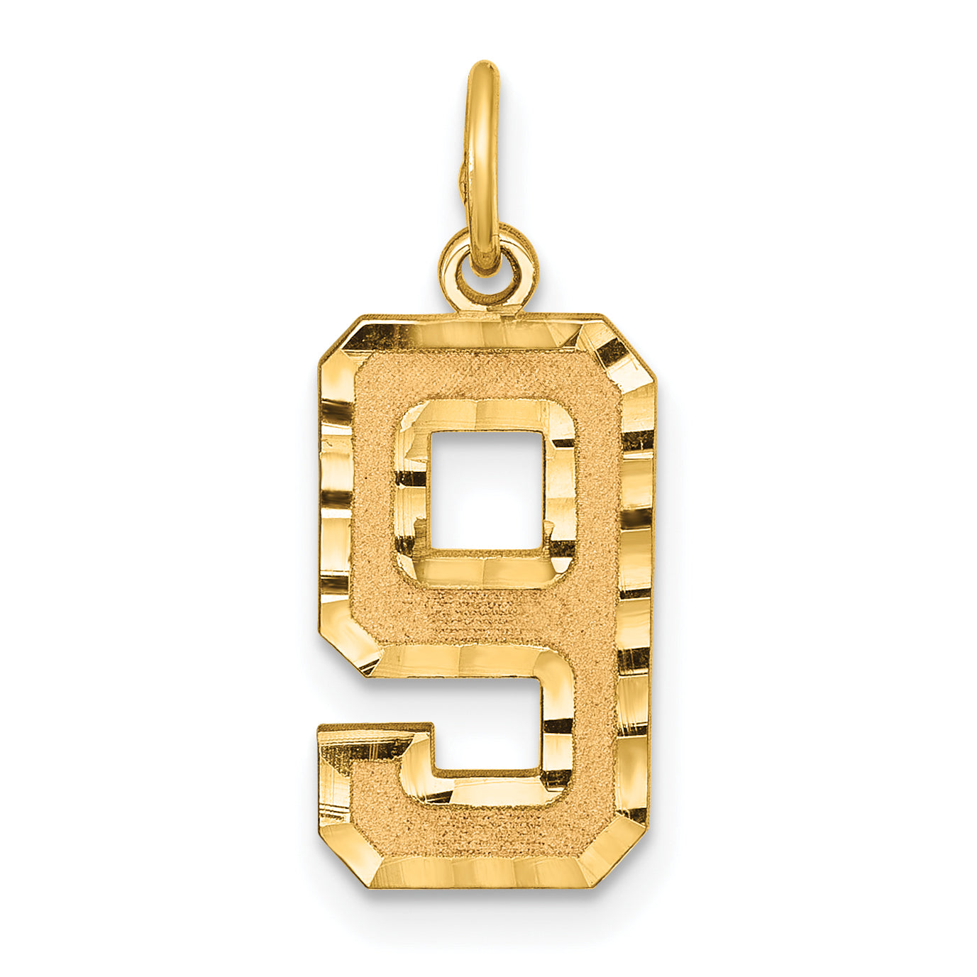 10K Yellow Gold 10Ky Casted Medium Diamond-Cut Number 9 Charm