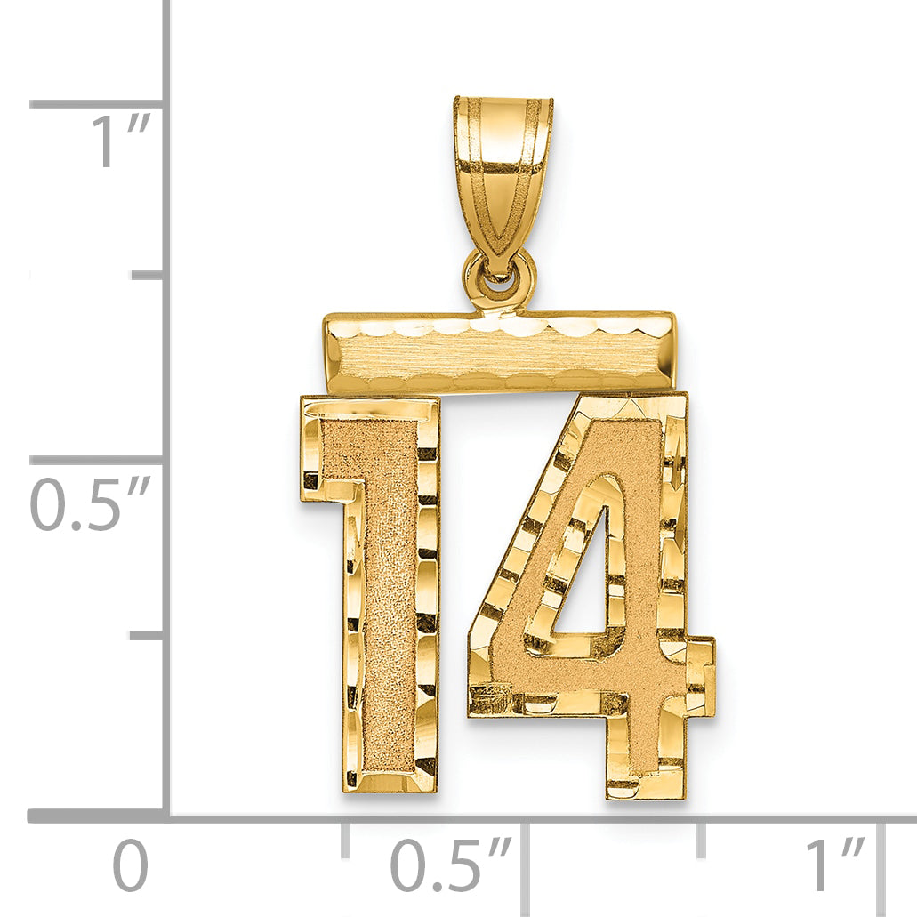 10K Yellow Gold Medium Diamond-Cut Number 14 Charm