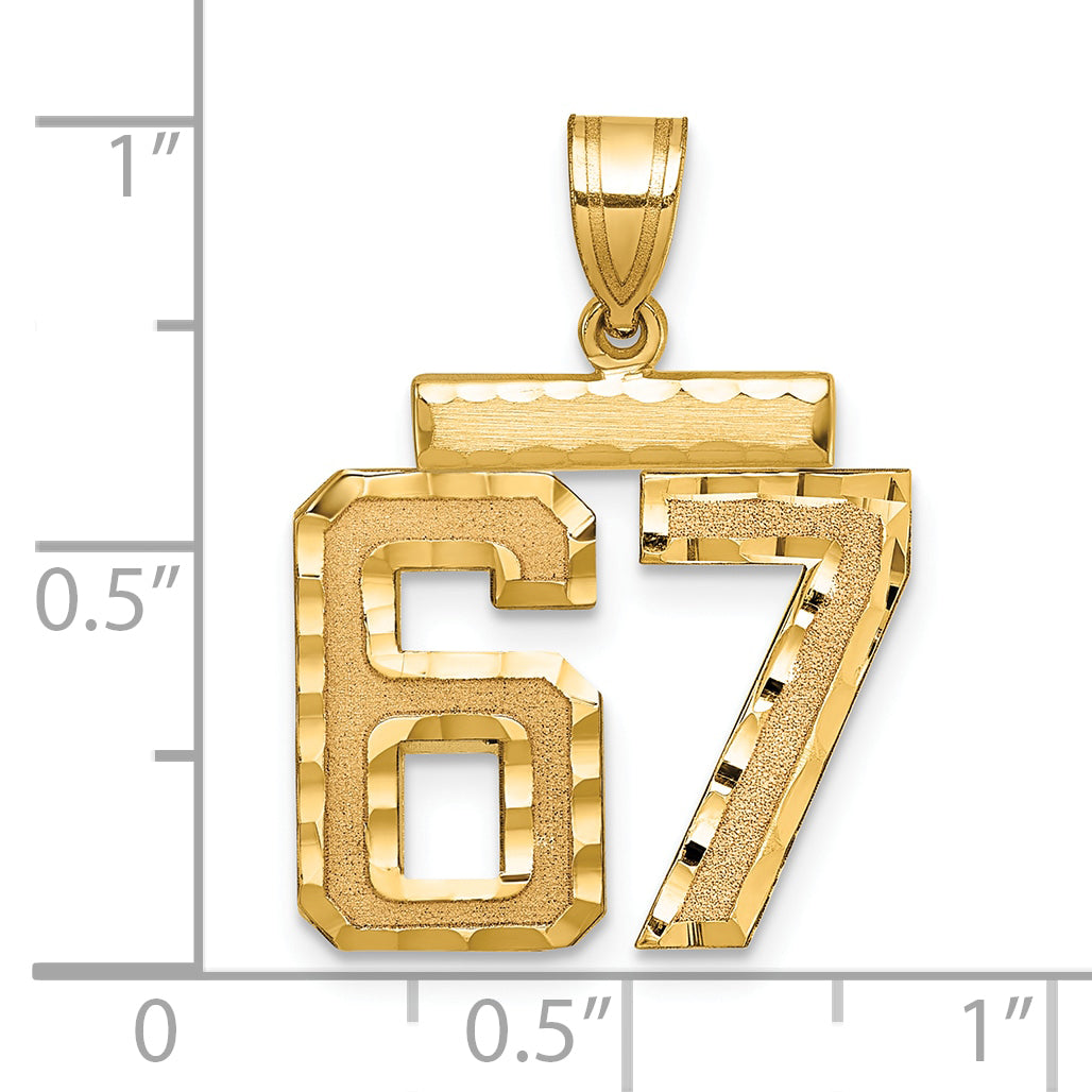 10K Yellow Gold Medium Diamond-Cut Number 67 Charm