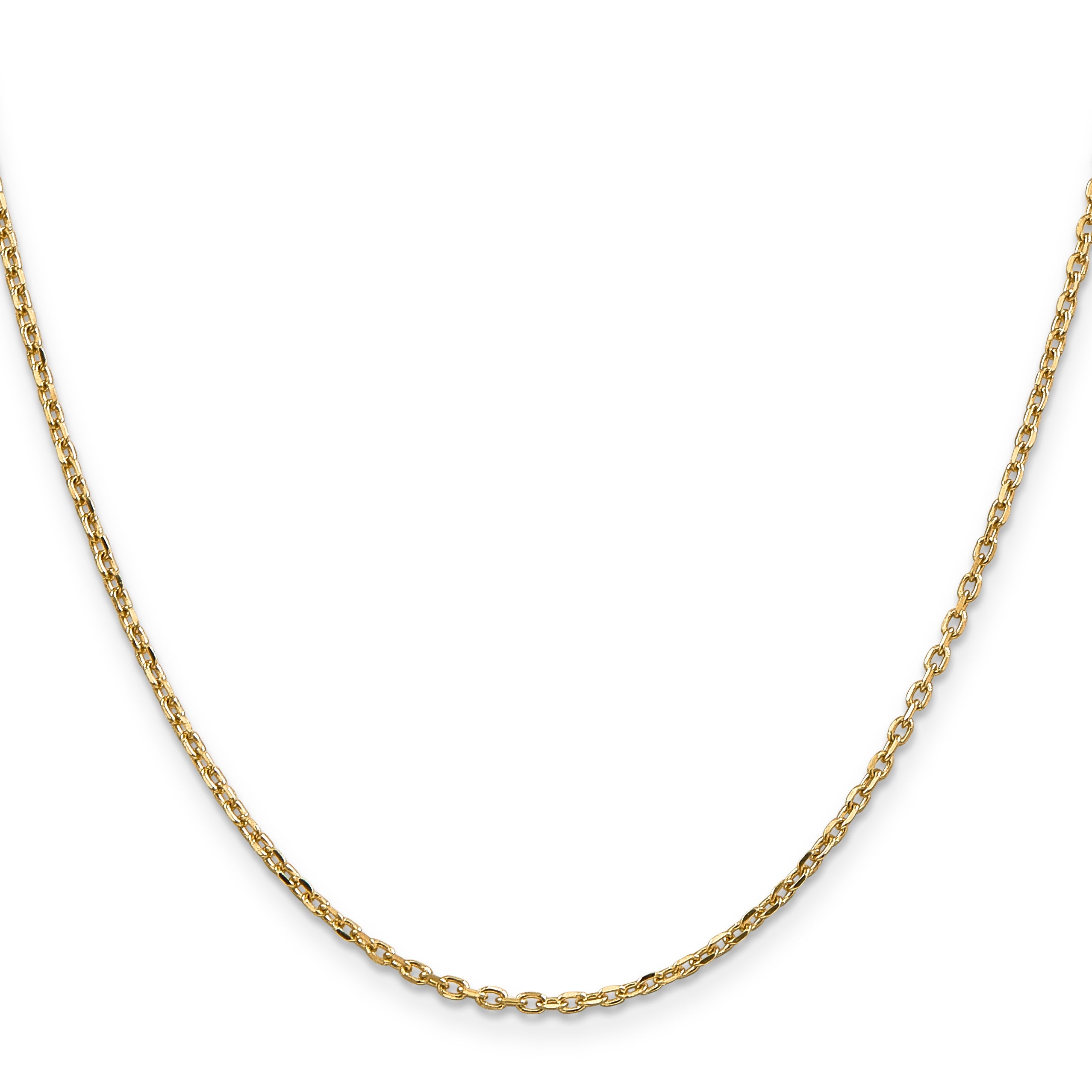 2 Inch 10K Yellow Gold 1.8mm D/C Round Open Link Cable Chain Necklace