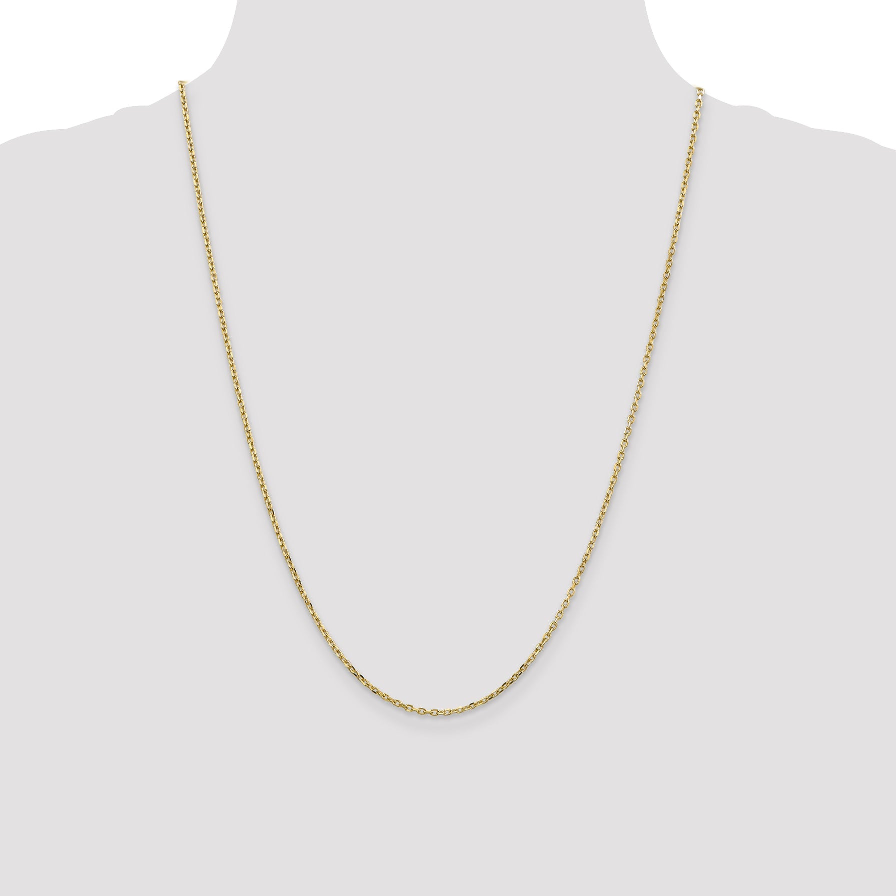 24 Inch 10K Yellow Gold 1.8mm D/C Round Open Link Cable Chain Necklace