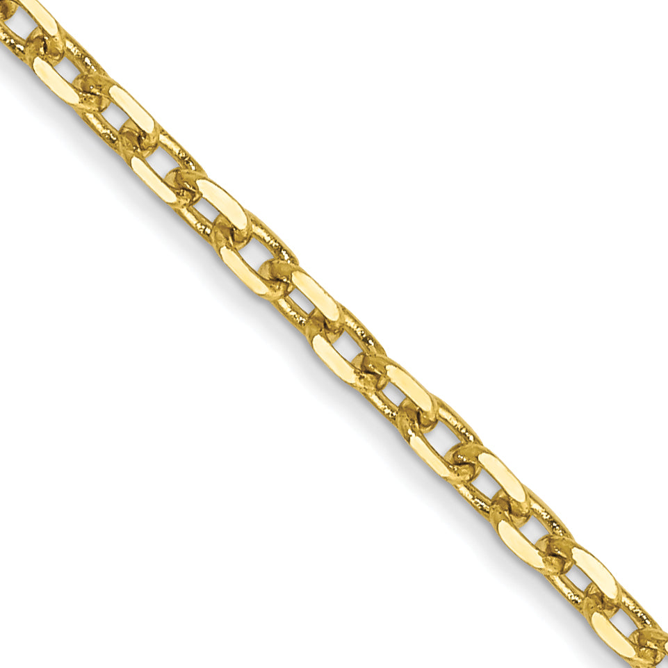 24 Inch 10K Yellow Gold 1.8mm D/C Round Open Link Cable Chain Necklace