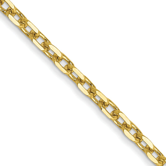 2 Inch 10K Yellow Gold 1.8mm D/C Round Open Link Cable Chain Necklace