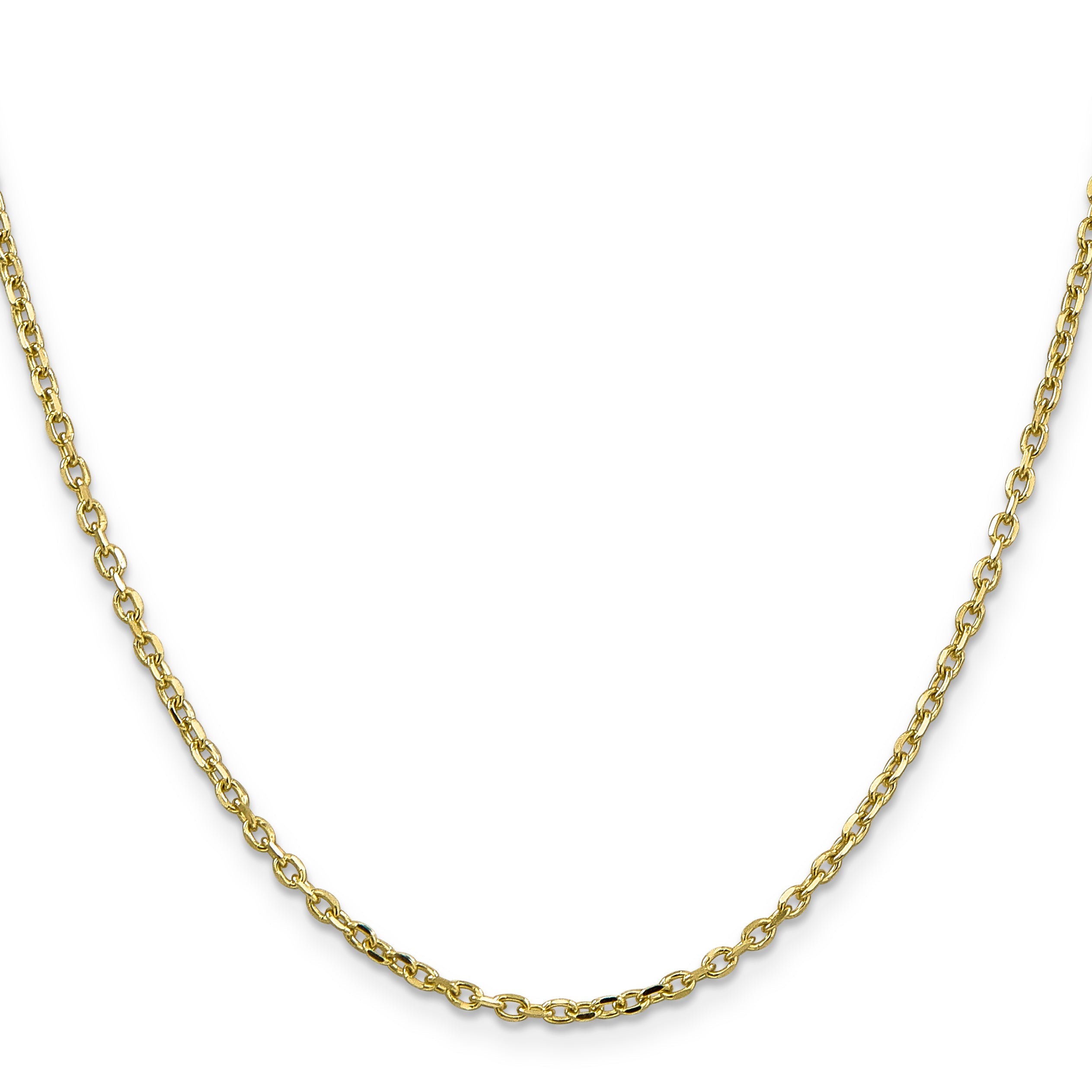 24 Inch 10K Yellow Gold 2.2mm D/C Round Open Link Cable Chain Necklace