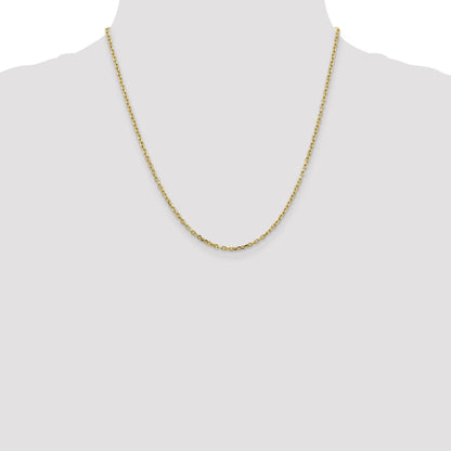 2 Inch 10K Yellow Gold 2.2mm D/C Round Open Link Cable Chain Necklace