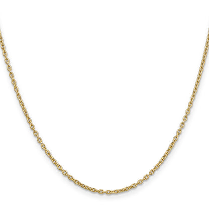 22 Inch 10K Yellow Gold 2mm Round Open Link Cable Chain Necklace
