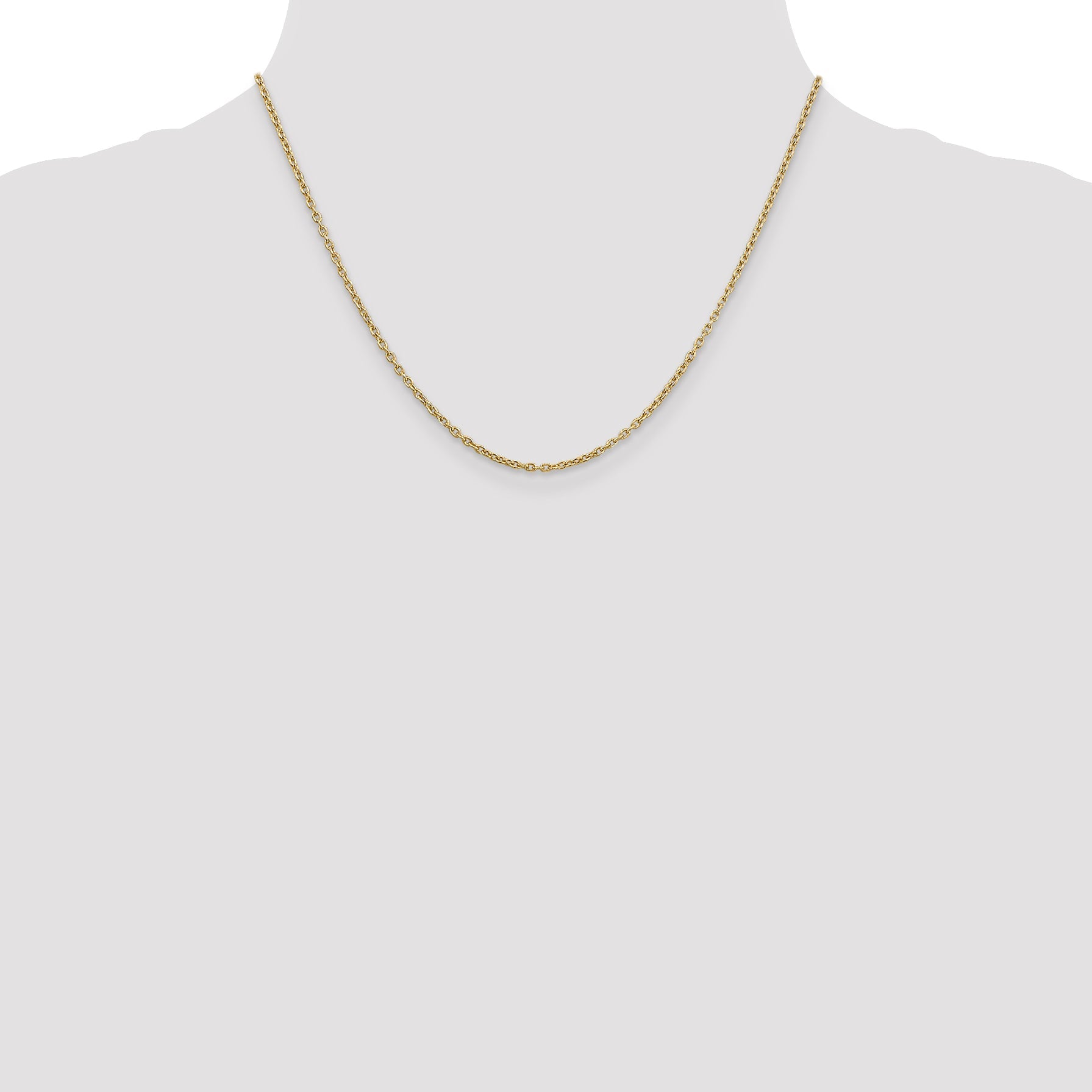 18 Inch 10K Yellow Gold 2mm Round Open Link Cable Chain Necklace