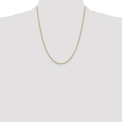 22 Inch 10K Yellow Gold 2mm Round Open Link Cable Chain Necklace