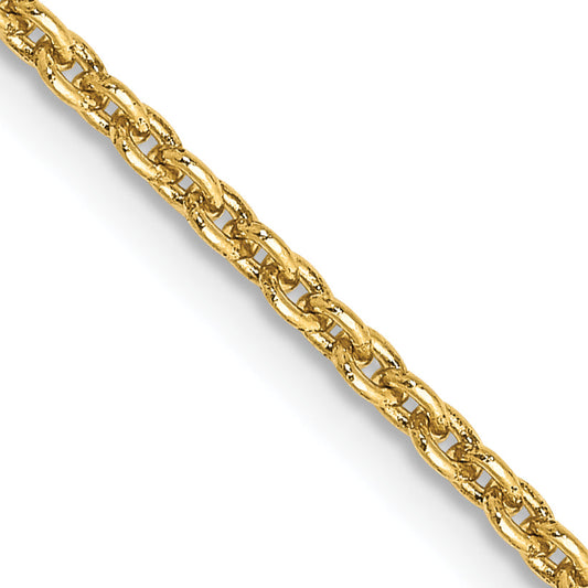 3 Inch 10K Yellow Gold 2mm Round Open Link Cable Chain Necklace