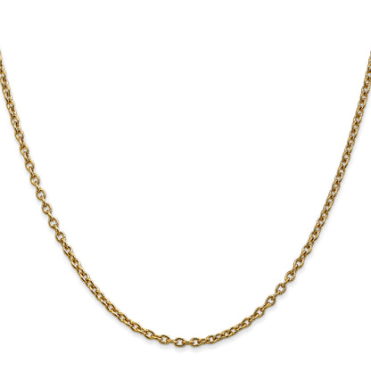 18 Inch 10K Yellow Gold 2.4mm Round Open Link Cable Chain Necklace