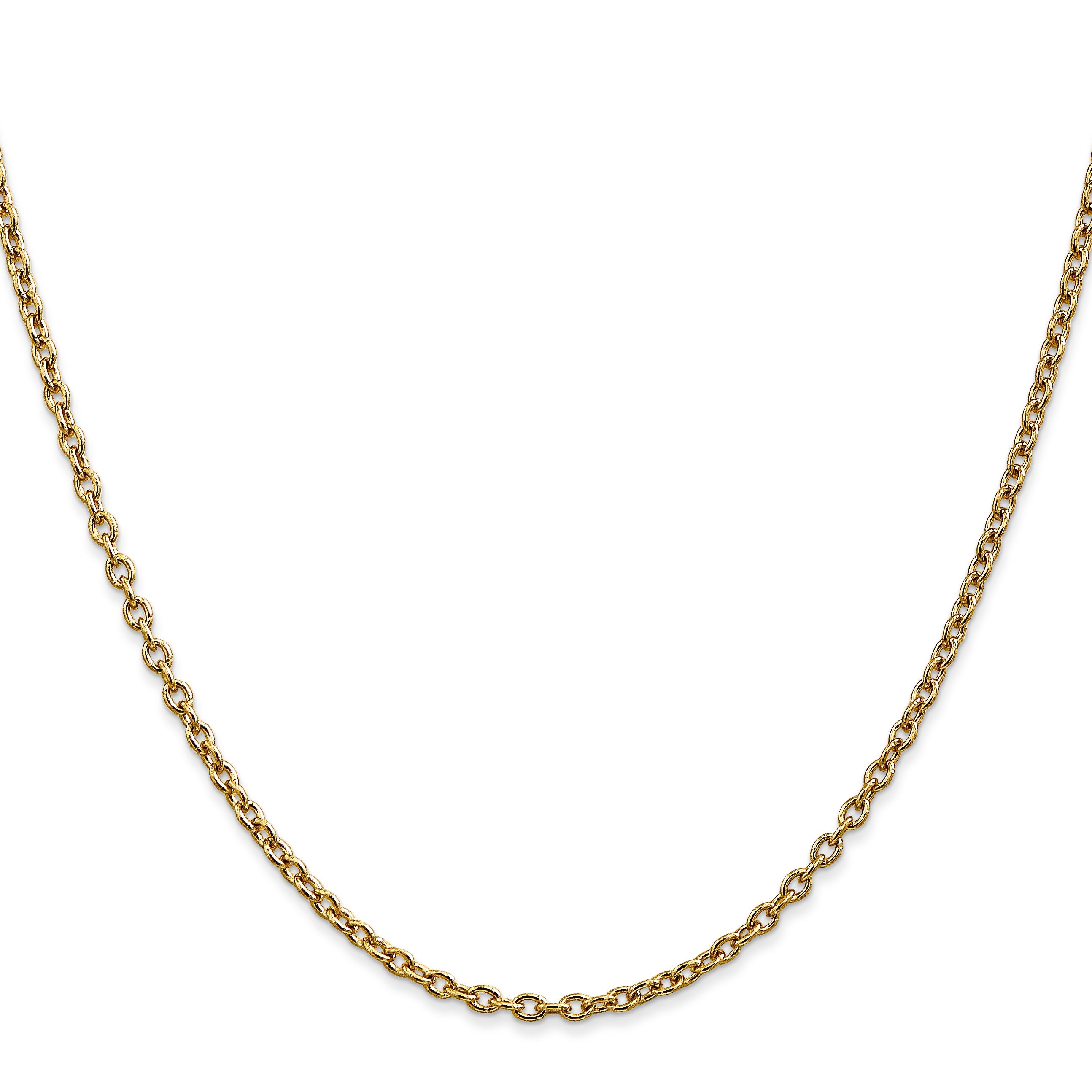 2 Inch 10K Yellow Gold 2.4mm Round Open Link Cable Chain Necklace