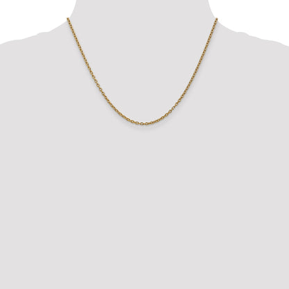 18 Inch 10K Yellow Gold 2.4mm Round Open Link Cable Chain Necklace