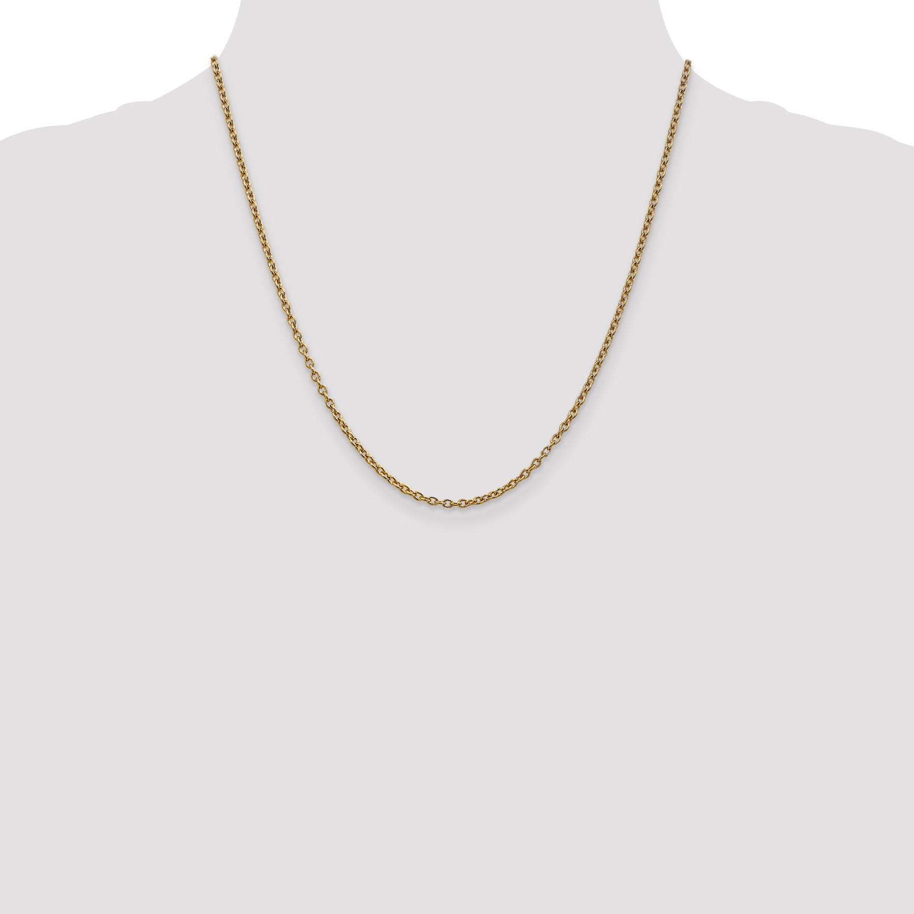 2 Inch 10K Yellow Gold 2.4mm Round Open Link Cable Chain Necklace