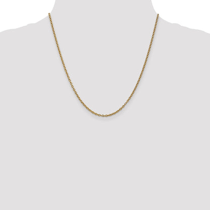 2 Inch 10K Yellow Gold 2.4mm Round Open Link Cable Chain Necklace