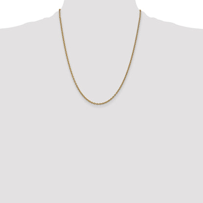 22 Inch 10K Yellow Gold 2.4mm Round Open Link Cable Chain Necklace