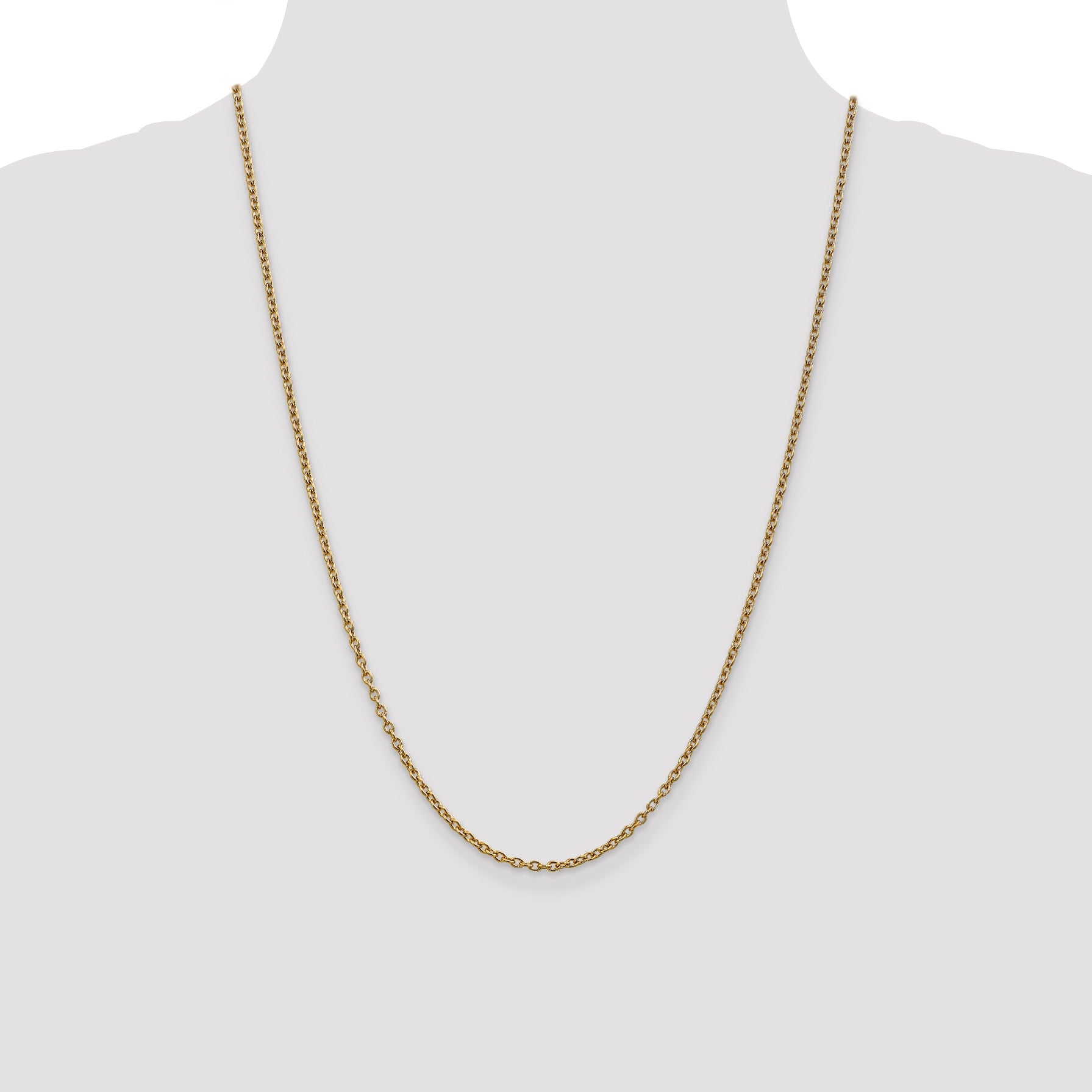 24 Inch 10K Yellow Gold 2.4mm Round Open Link Cable Chain Necklace