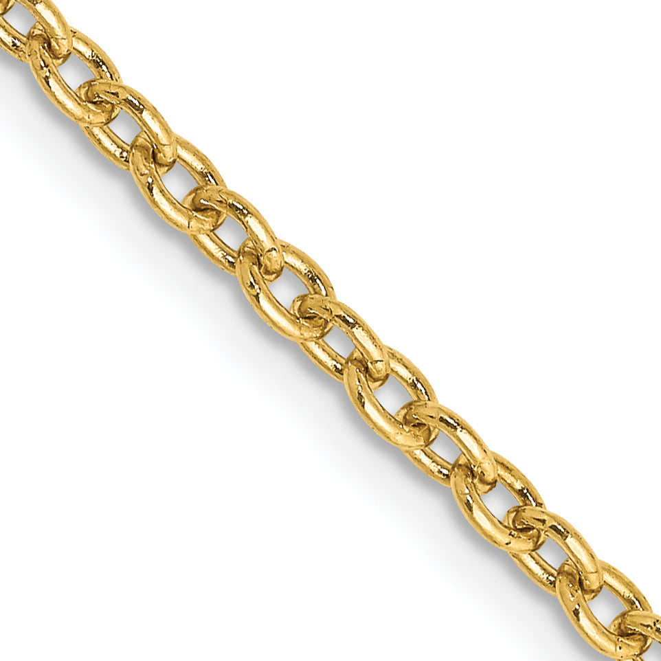 3 Inch 10K Yellow Gold 2.4mm Round Open Link Cable Chain Necklace