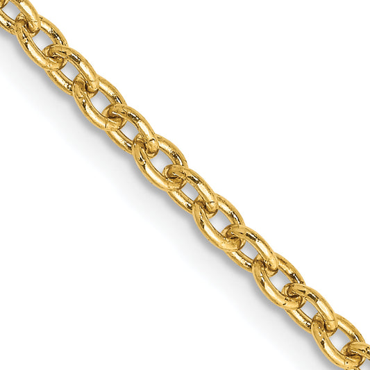 18 Inch 10K Yellow Gold 2.4mm Round Open Link Cable Chain Necklace