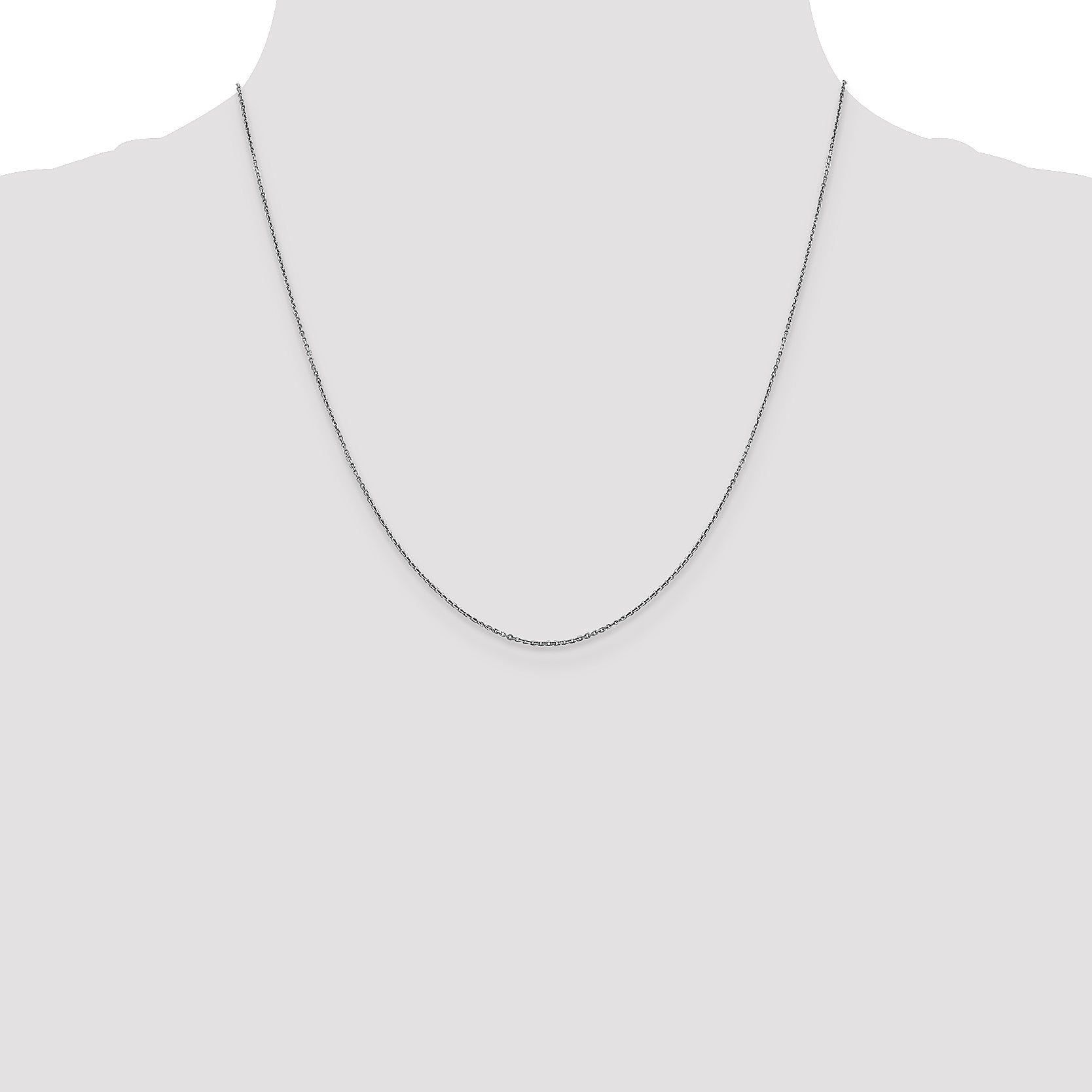 2 Inch 10K White Gold Wg .9mm D/C Round Open Link Cable Chain Necklace