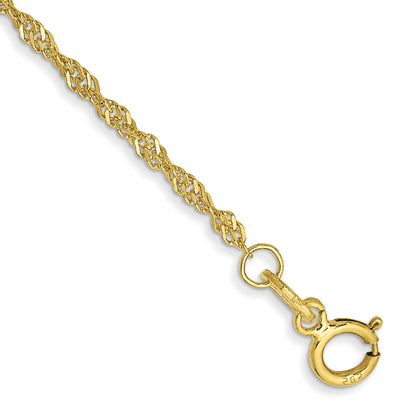 7 Inch 10K Yellow Gold 1.4mm Singapore Chain Bracelet