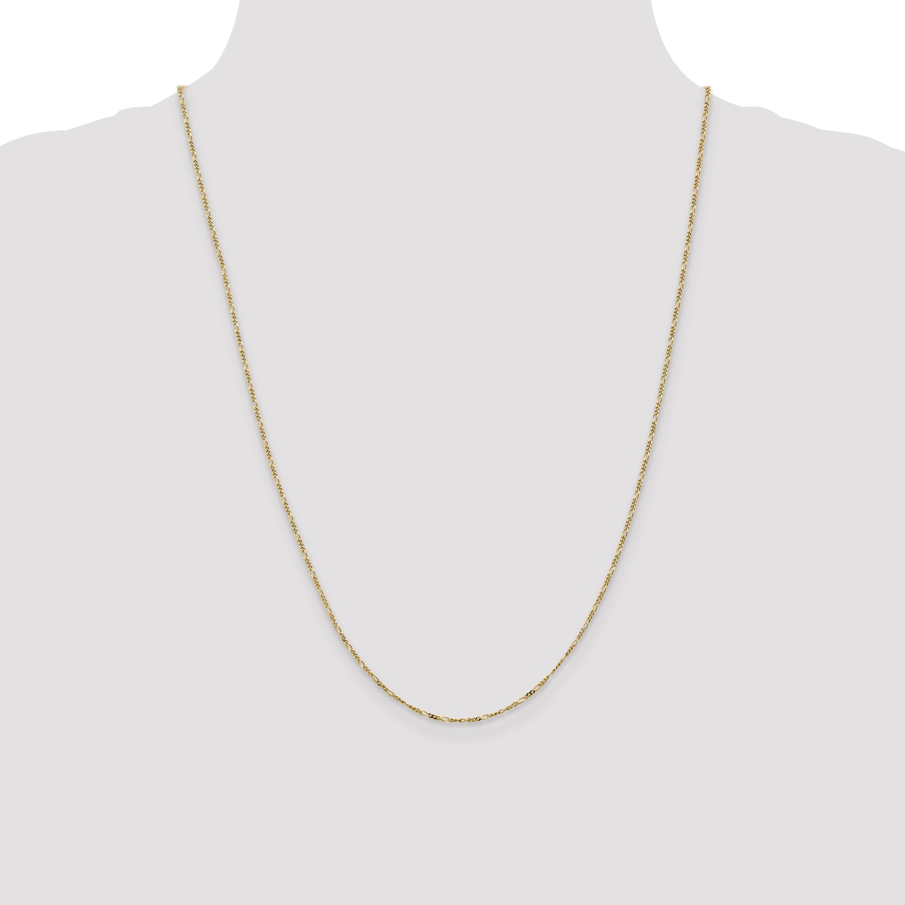 24 Inch 10K Yellow Gold 1.25mm Flat Figaro Pendant Chain Necklace