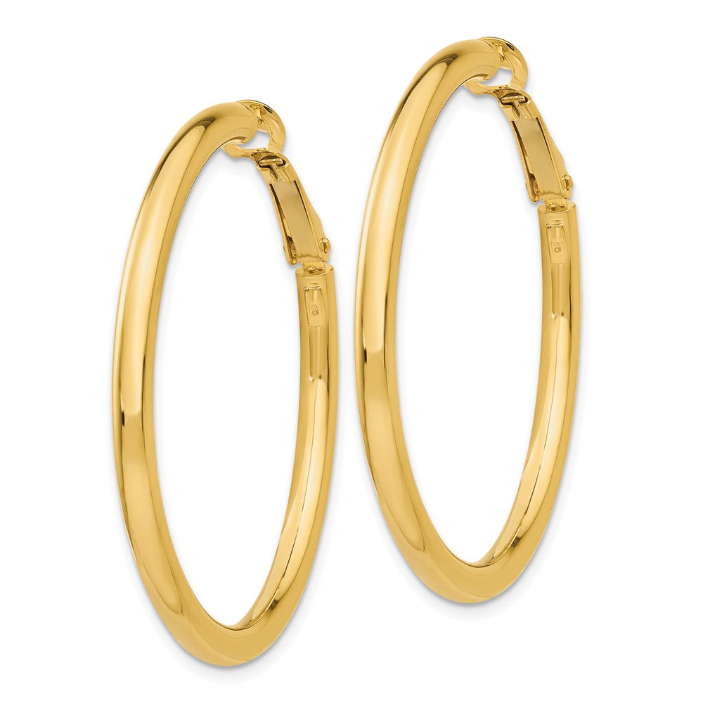 10K Yellow Gold 3X35mm Polished Round Omega Back Hoop Earrings