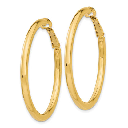 10K Yellow Gold 3X35mm Polished Round Omega Back Hoop Earrings