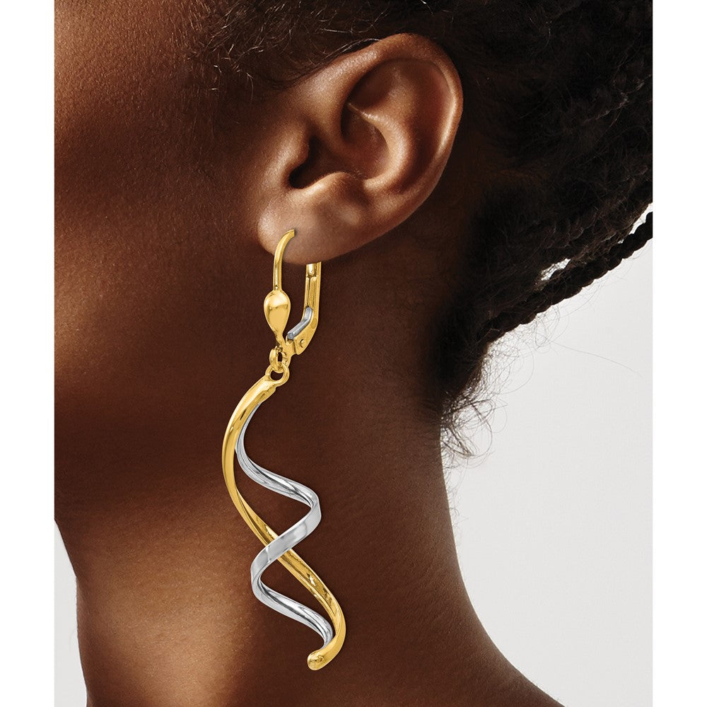 10K Two-Tone Spiral Leverback Earrings