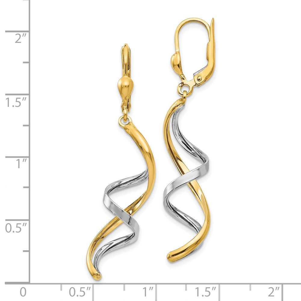 10K Two-Tone Spiral Leverback Earrings