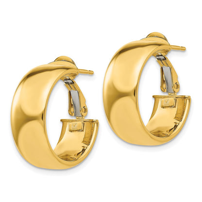 10K Yellow Gold 7.75mm Small Omega Back Hoop Earrings
