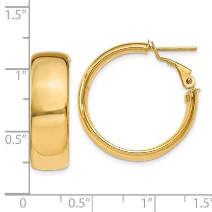 10K Yellow Gold 7.75mm Omega Back Hoop Earrings
