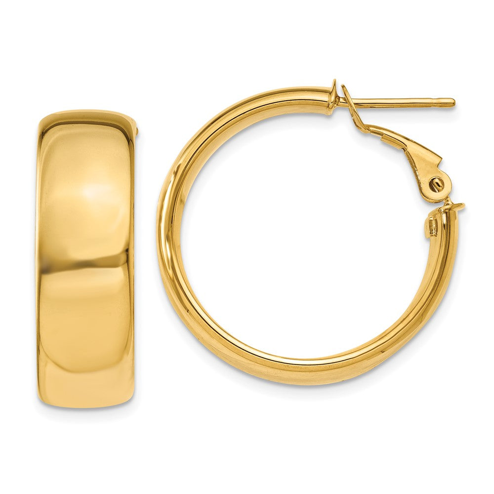 10K Yellow Gold 7.75mm Omega Back Hoop Earrings