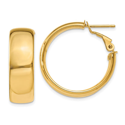 10K Yellow Gold 7.75mm Omega Back Hoop Earrings