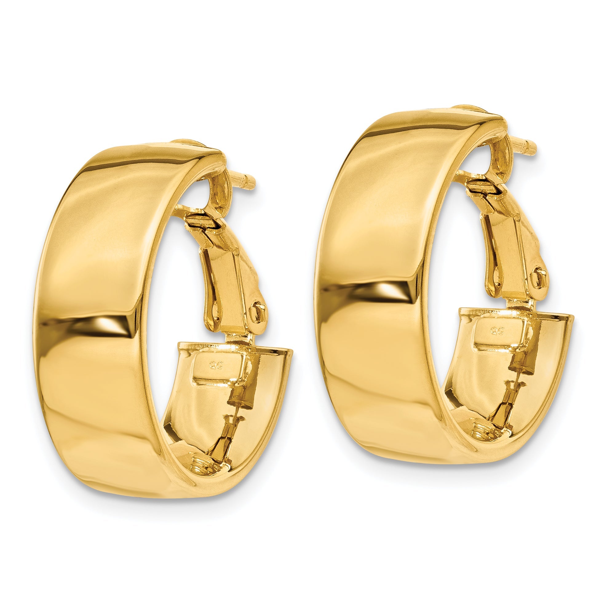 10K Yellow Gold Polished 6.75mm Omega Back Hoop Earrings
