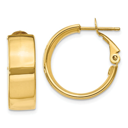 10K Yellow Gold Polished 6.75mm Omega Back Hoop Earrings