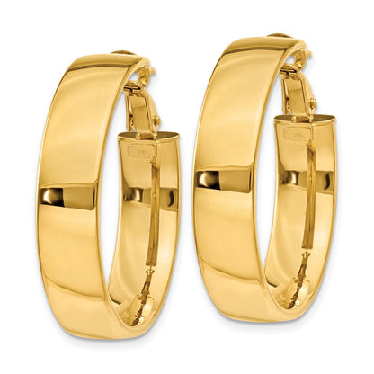 10K Yellow Gold 6.75mm Large Omega Back Hoop Earrings
