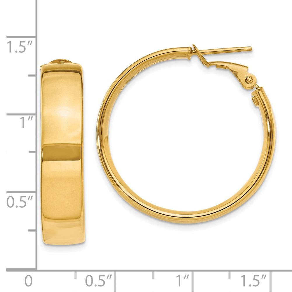 10K Yellow Gold 6.75mm Large Omega Back Hoop Earrings