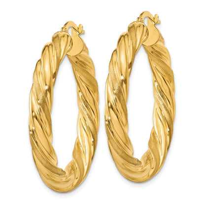 10K Yellow Gold 5mm Satin & Polished Twisted Hoop Earrings