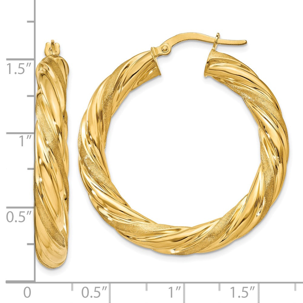 10K Yellow Gold 5mm Satin & Polished Twisted Hoop Earrings
