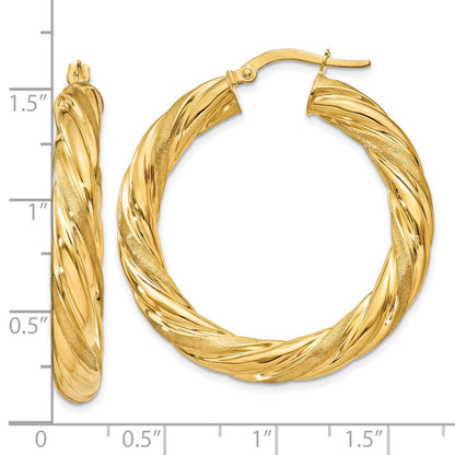 10K Yellow Gold 5mm Satin & Polished Twisted Hoop Earrings