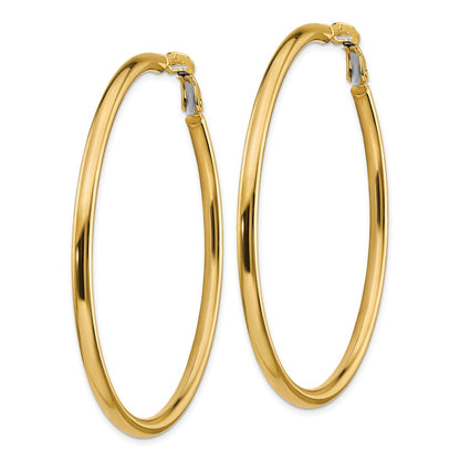 10K Yellow Gold 3X50mm Polished Round Omega Back Hoop Earrings