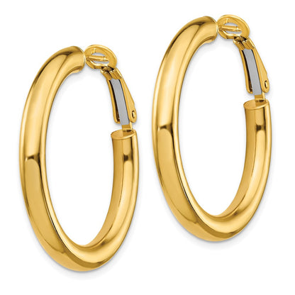 10K Yellow Gold 4X25mm Polished Round Omega Back Hoop Earrings