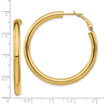 10K Yellow Gold 4X35mm Polished Round Omega Back Hoop Earrings
