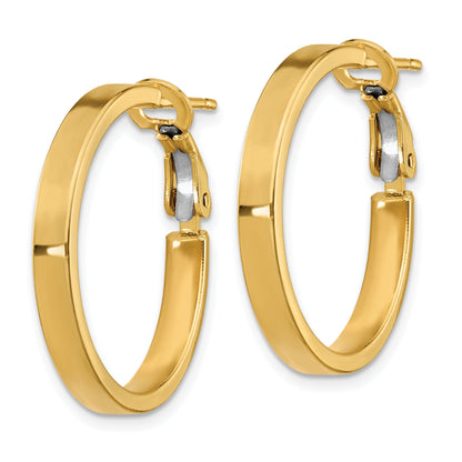 10K Yellow Gold 3X20mm Polished Square Tube Round Hoop Earrings
